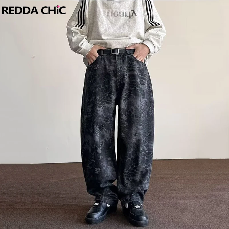 

ReddaChic Y2k Snake Camouflage Print Oversized Pants Men Casual Wide Leg Canvas Pants Male Trousers Summer Y2k Vintage Clothing