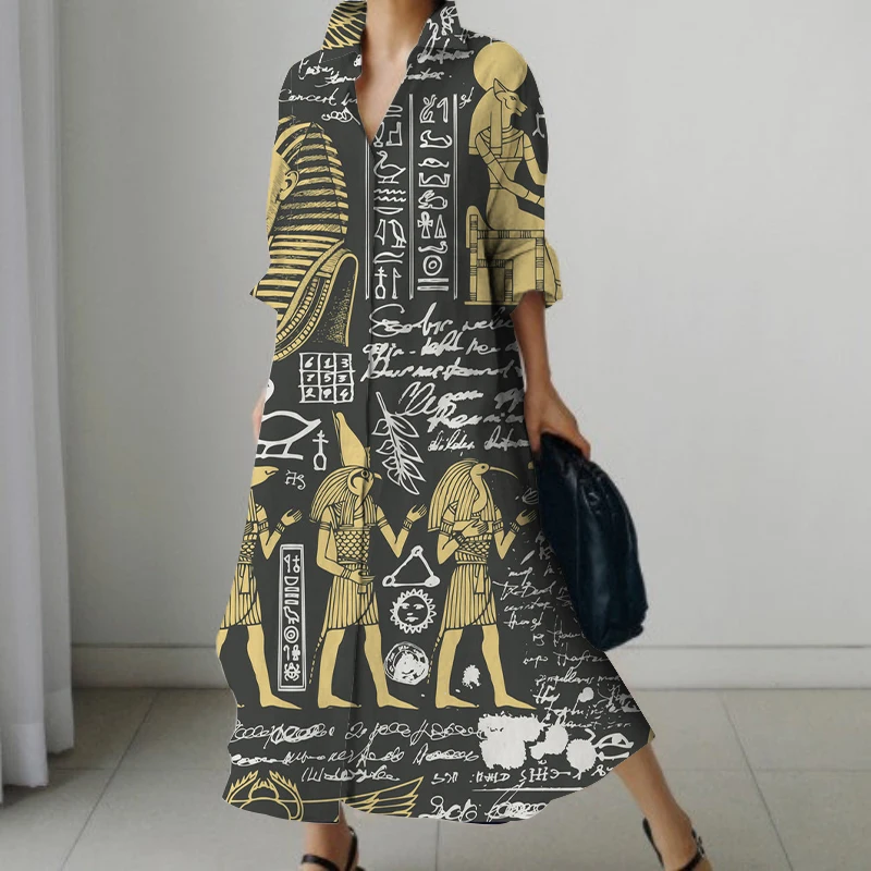 Dresses Autumn Women's Long Ancient Egyptian Printed Shirt Dress Pocket Loose Plus Size Korean Fashion Printed French Vintage
Dresses Autumn Women's Long Ancient Egyptian Printed Shirt Dress Pocket Loose Plus Size Korean Fashion Printed French Vintage