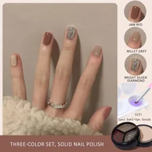 Three Colors Solid Nails Polish Nail Art Painting Gel Glitter Powder Canned Cream Gel Polish with Brush for Manicure Accessories