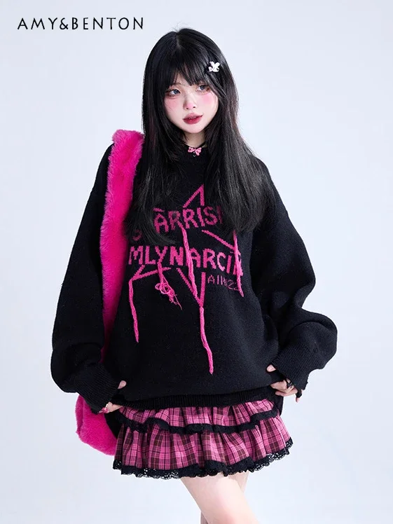 Street Sweet Letters Embroidery Black Sweaters Women Autumn Winter New Preppy Style Loose Round Neck Slim Oversized Sweater
Street Sweet Letters Embroidery Black Sweaters Women Autumn Winter New Preppy Style Loose Round Neck Slim Oversized Sweater