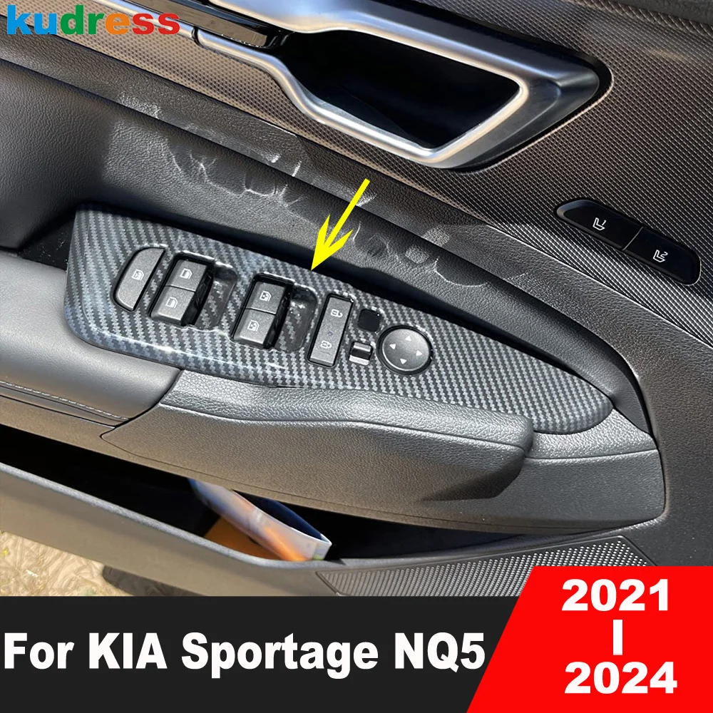 

Car Door Armrest Window Lift Switch Button Panel Cover Trim For KIA Sportage NQ5 2021 2022 2023 2024 Carbon Interior Accessories