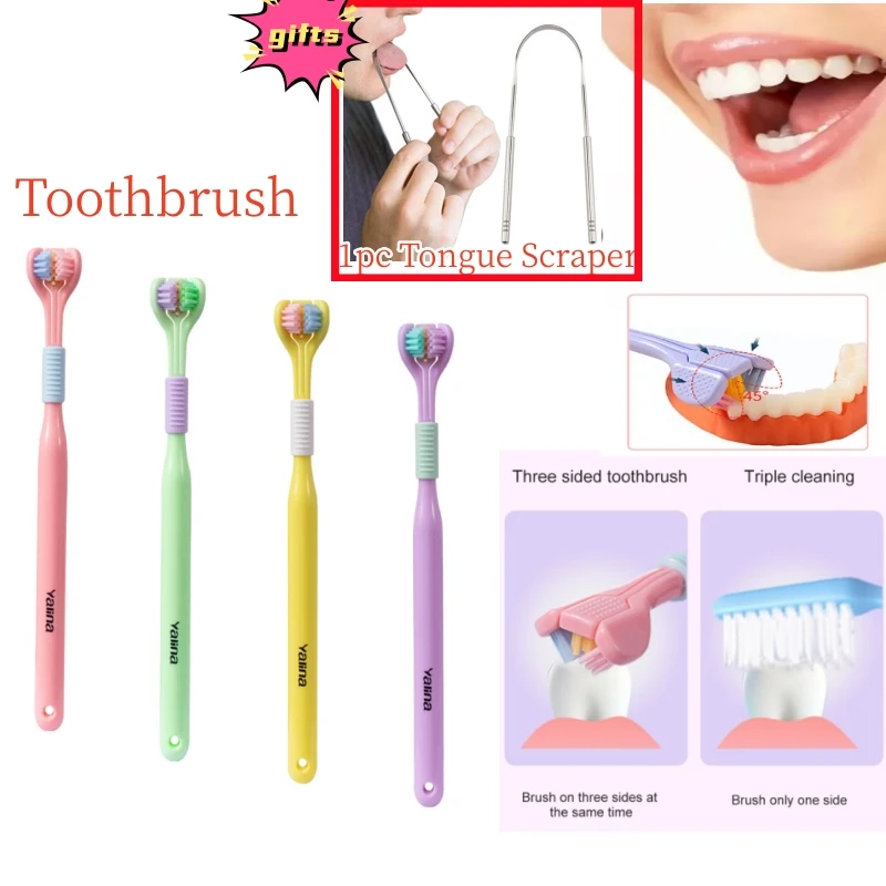 

Three Sided Soft Hair Toothbrush Ultra Fine Soft Bristle Adult Three-head Scraping Tongue Toothbrush Oral Hygiene Care Safety