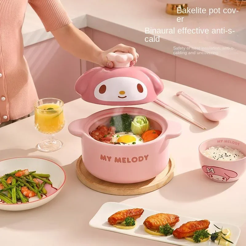 

Sanrioed Cartoon My Melody Cinnamoroll Cute Large Capacity Clay Pot Kawaii Kitchen Tableware Supplies Large Capacity Ceramic Pot