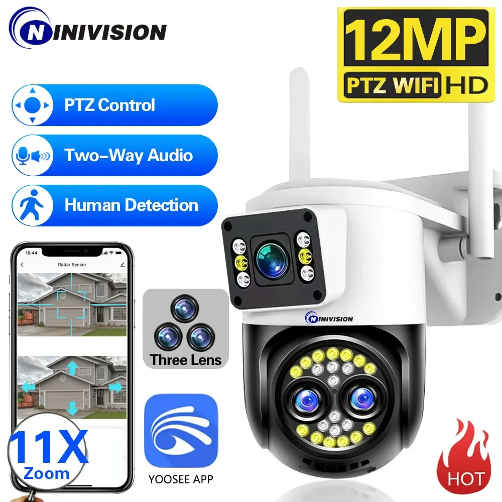 11X PTZ Zoom 12MP WiFi IP Camera Three Lens Wireless Outdoor Samrt Home Security Protection AI Tracking CCTV Video Surveillance
11X PTZ Zoom 12MP WiFi IP Camera Three Lens Wireless Outdoor Samrt Home Security Protection AI Tracking CCTV Video Surveillance
