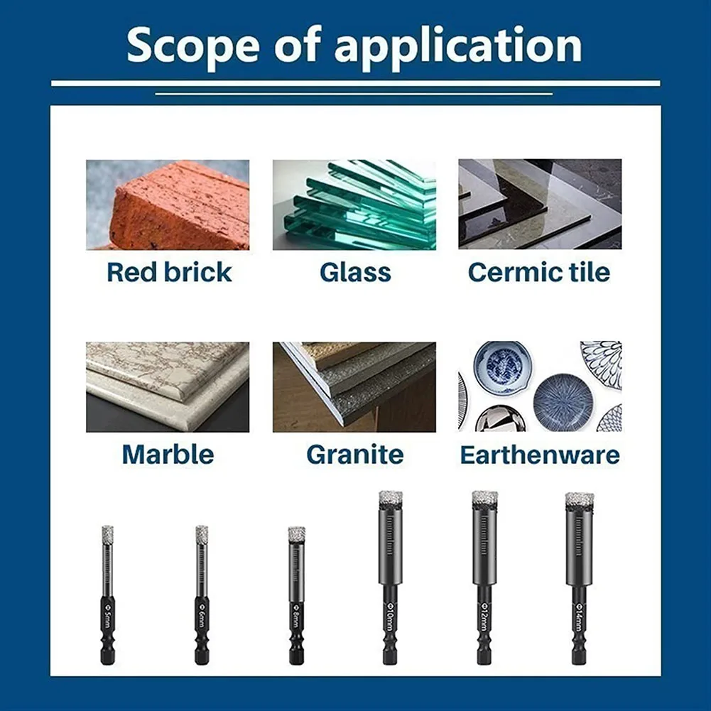 1Pc Diamond Dry Drill Bit Hole Saw Cutter 6-12mm Hex Shank Vacuum Brazed Bits For Granite Marble Masonry Concrete Hole Punching
1Pc Diamond Dry Drill Bit Hole Saw Cutter 6-12mm Hex Shank Vacuum Brazed Bits For Granite Marble Masonry Concrete Hole Punching