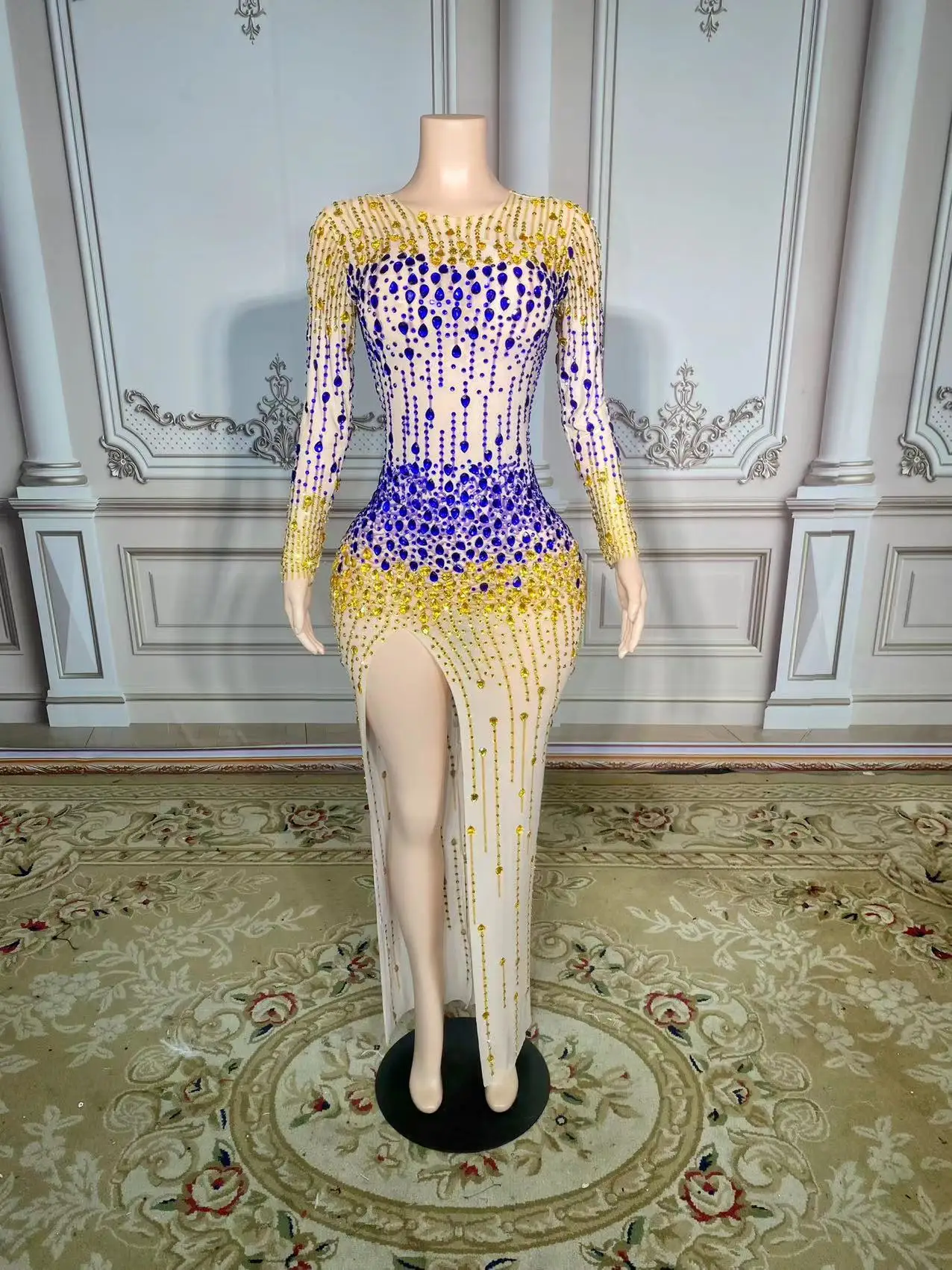 Sparkly Multi-color Rhinestones Long Dress Birthday Celebrate Transparent Dress Women Dancer Dresses
Sparkly Multi-color Rhinestones Long Dress Birthday Celebrate Transparent Dress Women Dancer Dresses