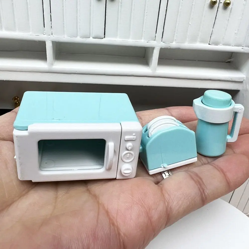

3PCS 1/12 Scale Dollhouse Microwave Oven Mini Kettle Miniature Bread Machine Scene Model Doll Accessory Furniture Playing House