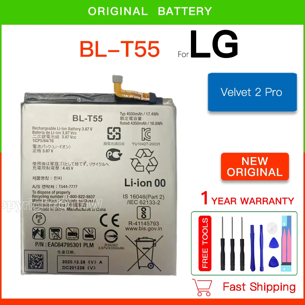 

Original Replacement Battery BL-T55 4500mAh Battery For LG Velvet 2 Pro BL T55 Mobile phone Batteries+Free Tools +Track code