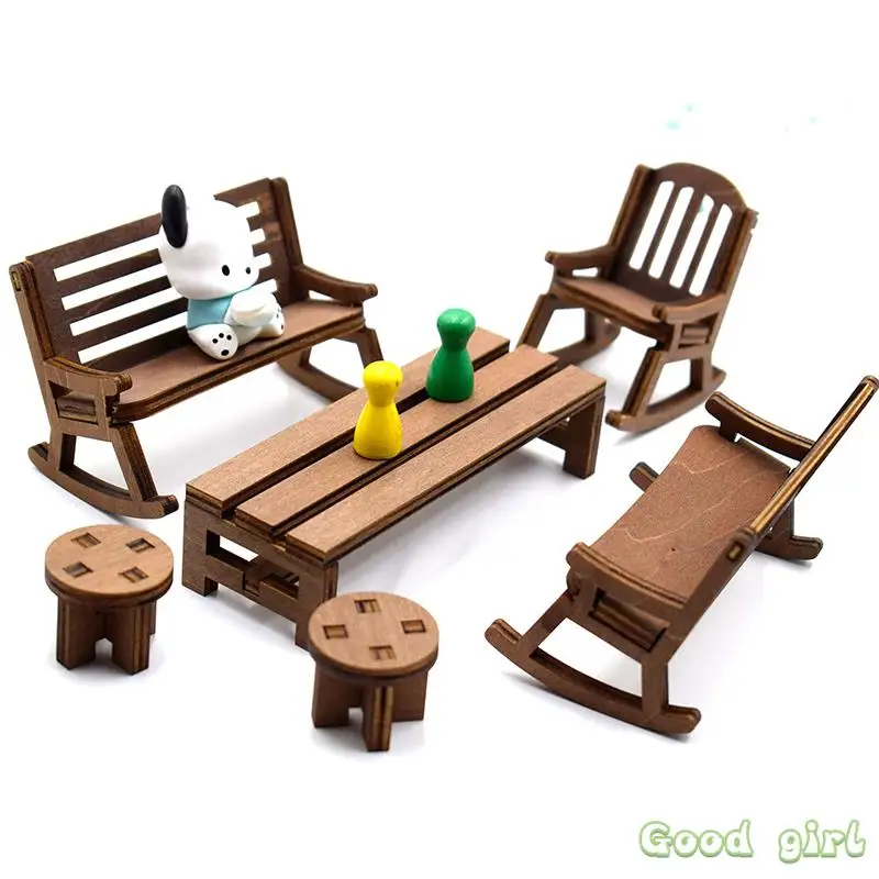

1/12 Dollhouse Miniature Rocking Chair Wooden Bench Stool Armchair Modle Dolls House Furniture Accessor For Kid Pretend Play Toy