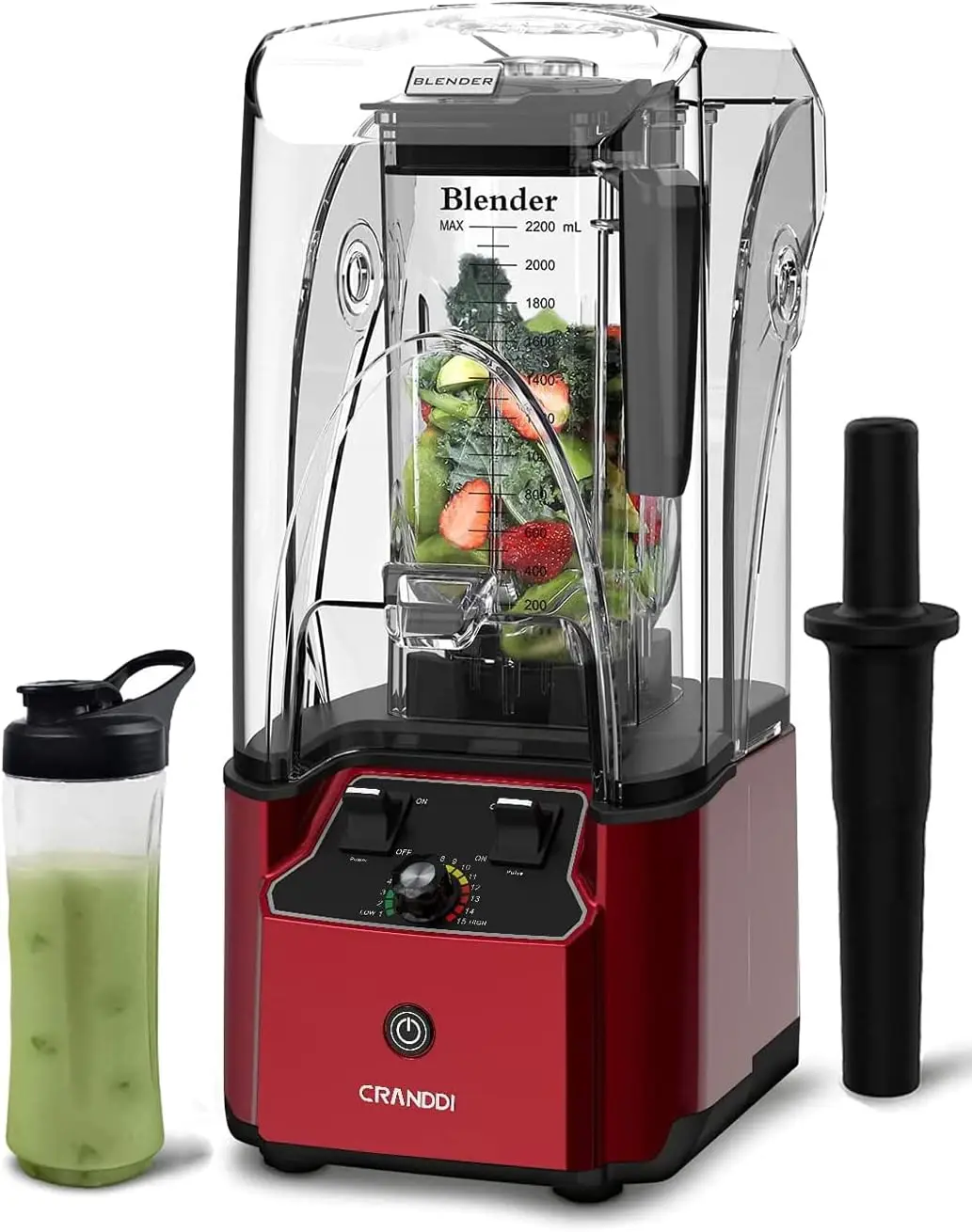 

CRANDDI Quiet Commercial Blender with Soundproof Shield, 2200 Watt Professional Blenders for Kitchen with 80oz Pitcher