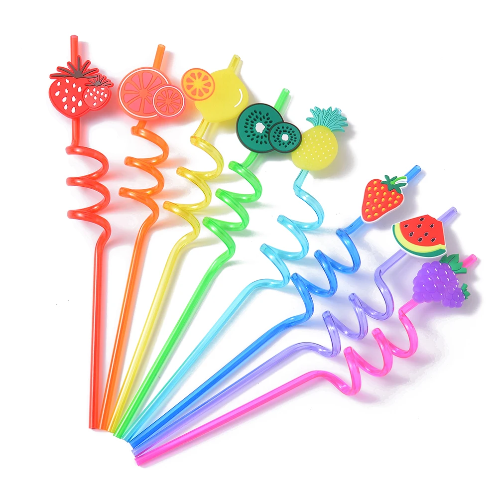 

Fruit Party Supplies Drinking Straws Orange Lemon Grape Pineapple Cherry Watermelon Shape Design for Tutti Frutti Birthday Tropi