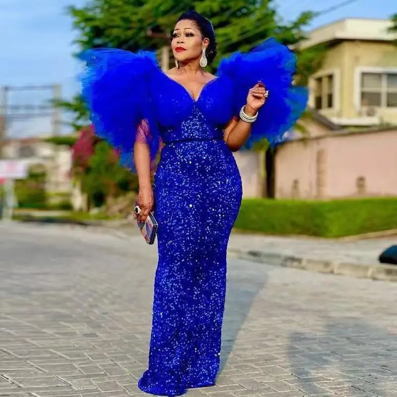 Elegant Royal Blue Sequined Mermaid Prom Dresses V Neck Aso Ebi Party Gowns Evening Plus Size African Women Wear Robe De Soirée
Elegant Royal Blue Sequined Mermaid Prom Dresses V Neck Aso Ebi Party Gowns Evening Plus Size African Women Wear Robe De Soirée