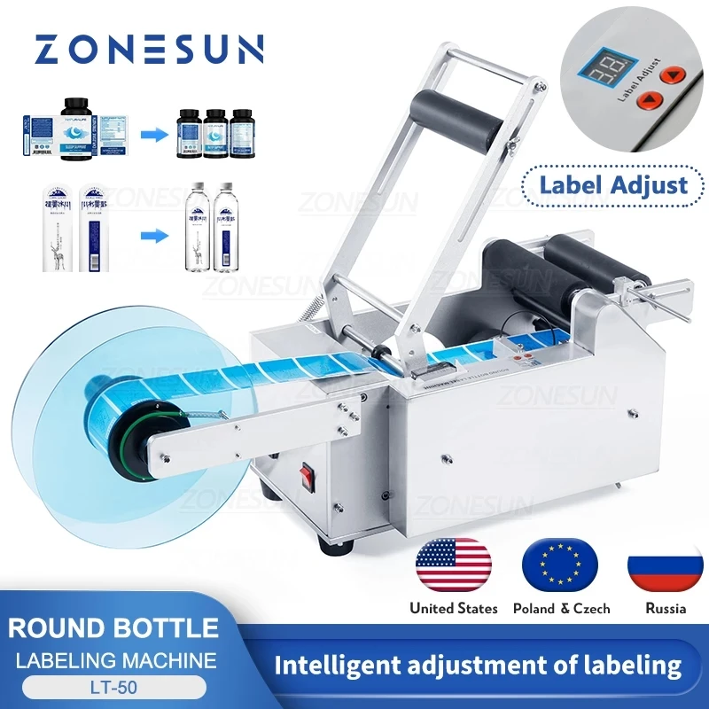ZONESUN Round Bottle Label Machine Plastic Labeling Sticker Machine Label Dispenser Machine Label Applicator ZS-TB50/T
ZONESUN Round Bottle Label Machine Plastic Labeling Sticker Machine Label Dispenser Machine Label Applicator ZS-TB50/T