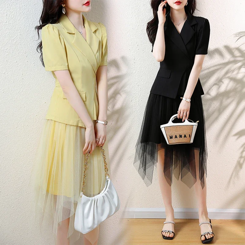 UNXX Spring Summer French Style Short Sleeve Coat Mesh Skirt Set Retro Casual Solid Color Suit + Irregular Skirt Two-piece Sets
UNXX Spring Summer French Style Short Sleeve Coat Mesh Skirt Set Retro Casual Solid Color Suit + Irregular Skirt Two-piece Sets