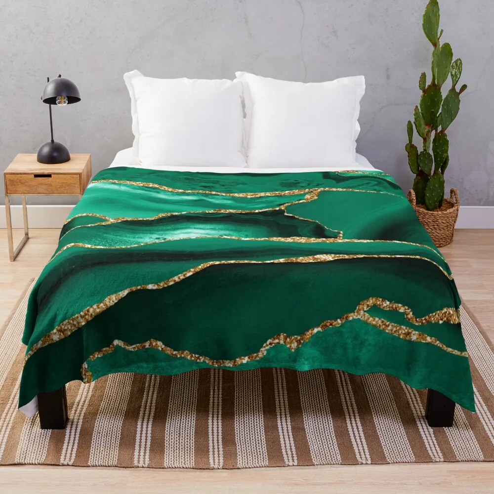 

Изумрудный зеленый Малахит искусственный мрамор с золотым блеском плед одеяло одеяла диваны украшения Модные диваны винтажные одеяла