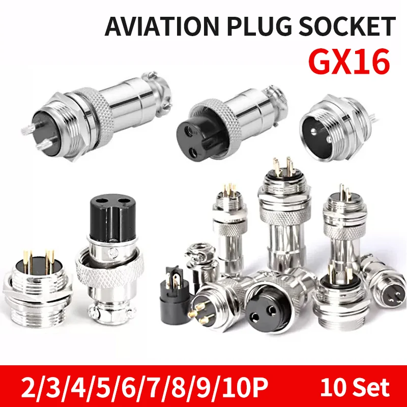 

10 Set GX16 2 3 4 5 6 7 8 9 10 Pins Male & Female Docking Aviator Aviation Plug Socket Circular Nut Connector Cable Connector