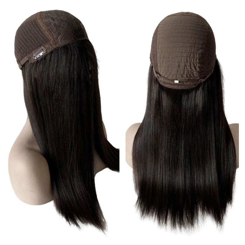 

22 inches Brazilian Virgin Human Hair #1b Black Kosher Wig 180% Density Silky Straight 4x4 Silk Top Jewish Wigs for Jew