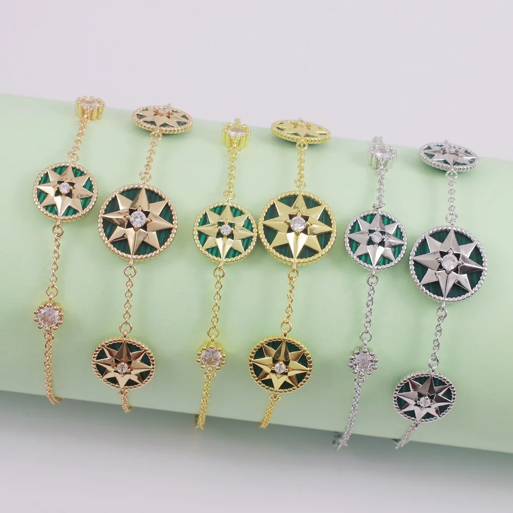 

Classic Peacock Green Compass Octagonal Star Bracelet 925 Sterling Silver Fashion Brand Women's Party Luxury Jewelry