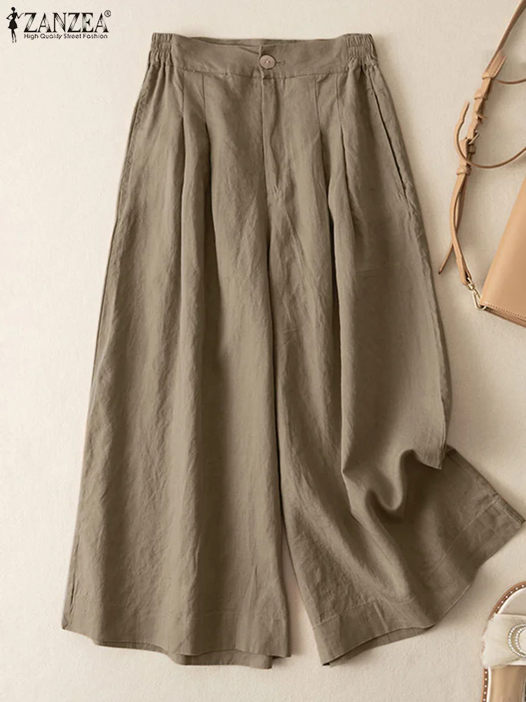 ZANZEA Women Pleated Wide Leg Pants Autumn Vintage Cotton Trousers Causal Long Pantalon Ankle Length High Elastic Waist Palazzo
ZANZEA Women Pleated Wide Leg Pants Autumn Vintage Cotton Trousers Causal Long Pantalon Ankle Length High Elastic Waist Palazzo