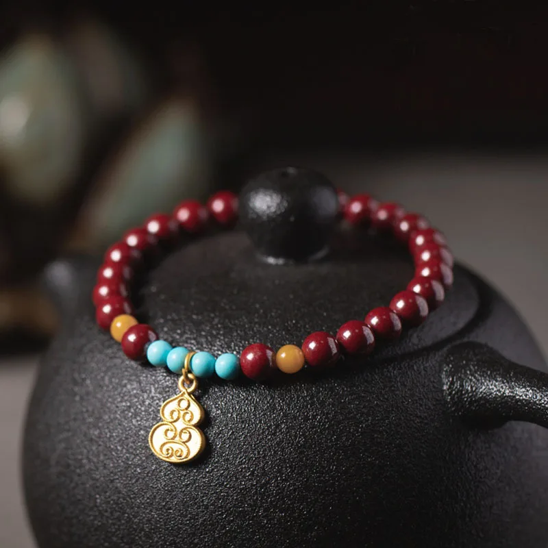 

High-Content Cinnabar Female Fu Lu Gourd Bracelet Raw Ore Purple Gold Sand Nafu Ornament Buddha Beads