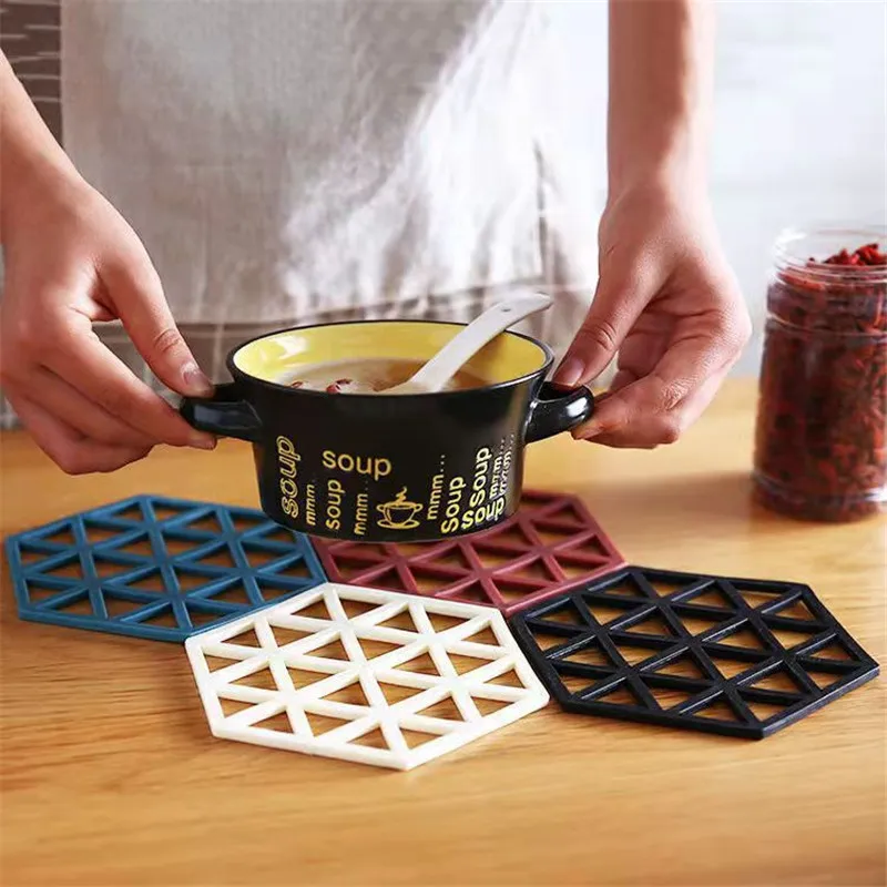 

Silicone Tableware Insulation Mat Coaster Hexagon Silicone Mats Pad Heat-insulated Bowl Placemat Home Table Decor Kitchen Tools