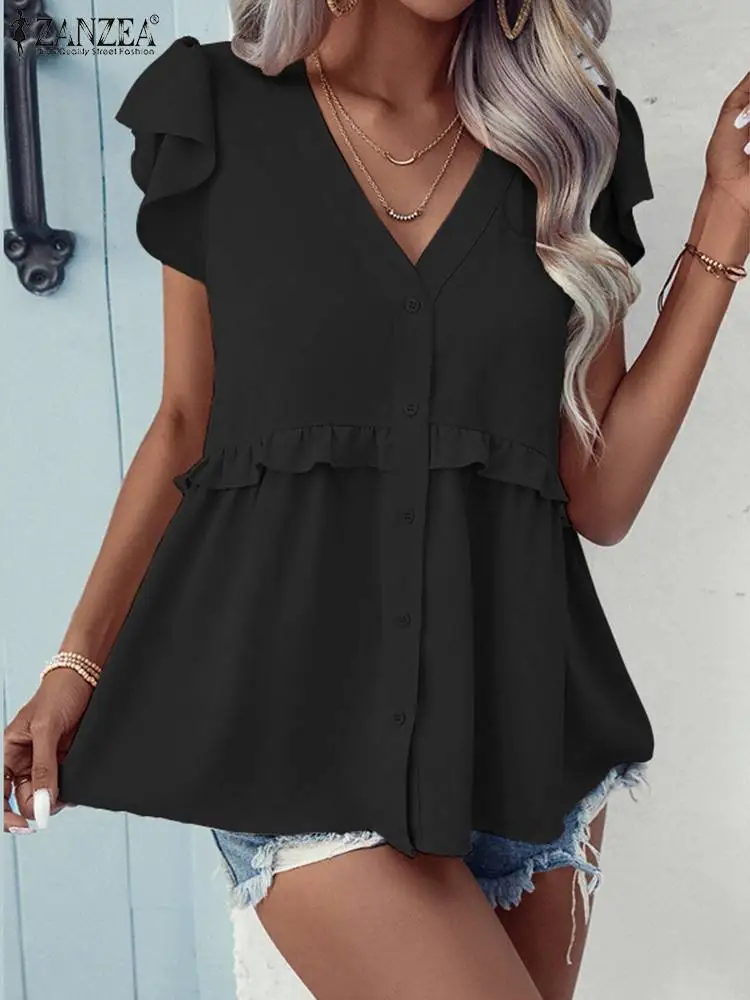 ZANZEA Summer 2023 Buttons Loose Tunic Women Holiday Tops Fashion Ruffled Stitching Chemise Vintage V-neck Short Sleeve Blouse
ZANZEA Summer 2023 Buttons Loose Tunic Women Holiday Tops Fashion Ruffled Stitching Chemise Vintage V-neck Short Sleeve Blouse
