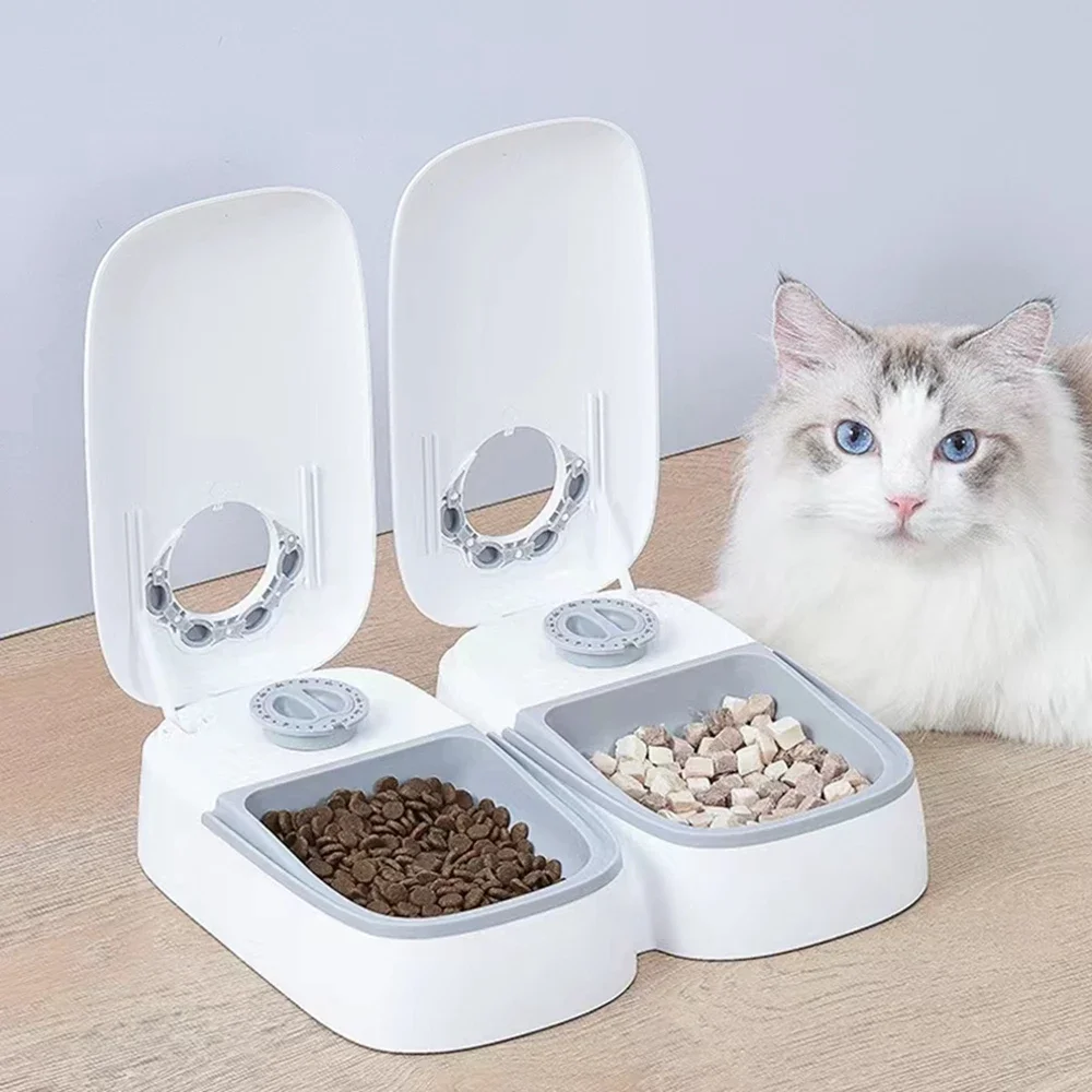 

Автоматическая миска для кормления домашних животных, умный дозатор для котят и кошек, 2 корма, автоматический таймер