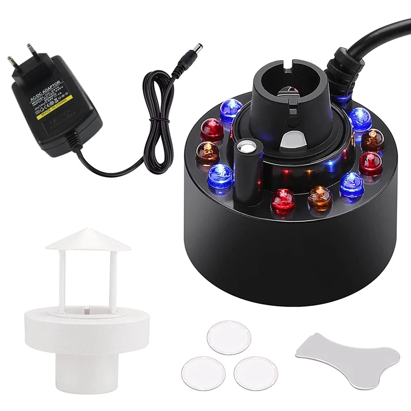 

350Ml/H Ultrasonic Mist Maker Fogger Atomizer With LED Changing Light For Water Fountain Pond Pot Rockery Sink EU Plug