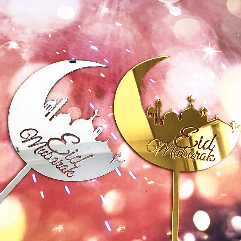 

5PCS Gold Silver Acrylic Moon Eid Mubarak Cake Topper Ramadan Cake Decoration Muslim Eid Baking Decor Party Supplies Decoration