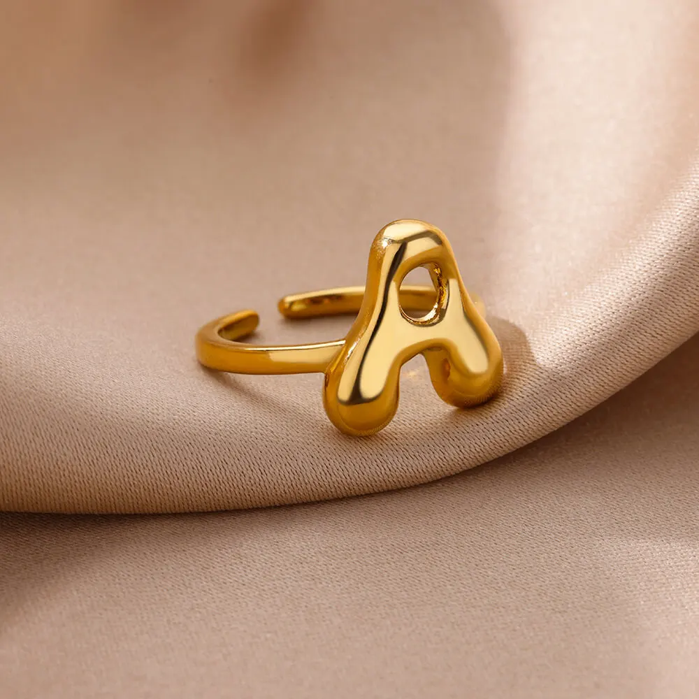 Chunky Initial Letter Ring Gold Stainless Steel Vintage Alphabet Jewelry for Women Chunky Initial Letter Ring Gold Stainless Steel Vintage Alphabet Jewelry for Women