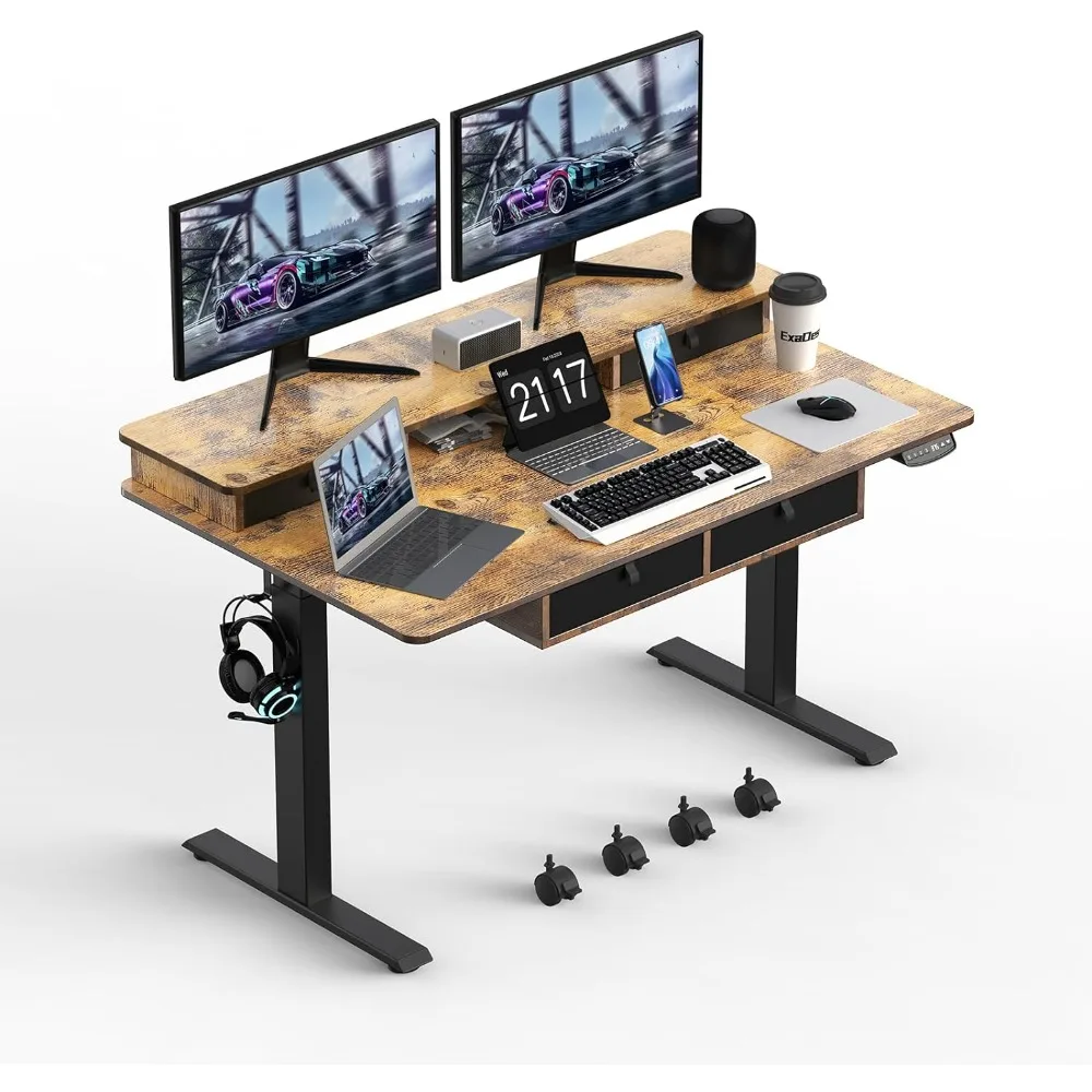 55 * 30 Inches Electric Standing Widened Desk Adjustable Height with 4 Drawers, Double Storage Shelves Stand Up Desk 
55 * 30 Inches Electric Standing Widened Desk Adjustable Height with 4 Drawers, Double Storage Shelves Stand Up Desk