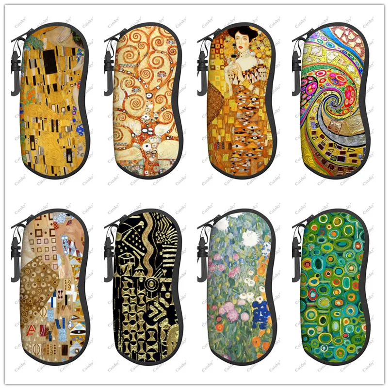 

Gustav Klimt Oil Glasses Case Printed Travel Zipper Sunglasses Bag Pattern Classic Men's and Women's Storage Glasses Bag