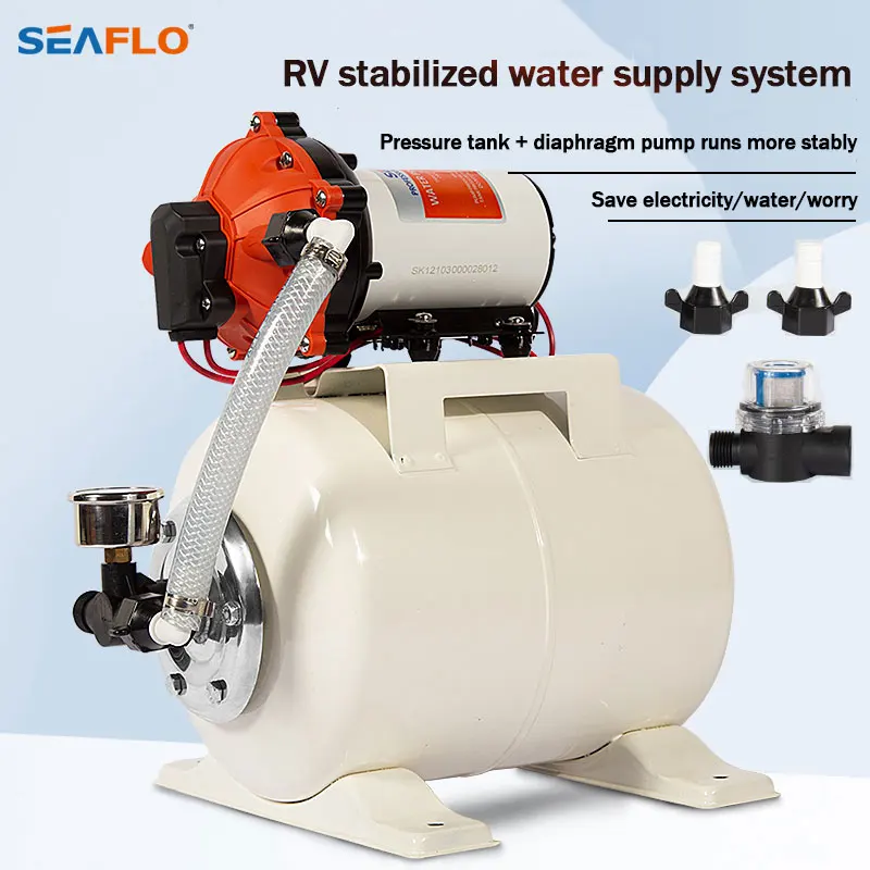 SeaFlo RV Marine Water Pump 12 V/24V DC 60 PSI 5.5 GPM 8L Accumulator Water Supply Pressure System Pressure Tank 
SeaFlo RV Marine Water Pump 12 V/24V DC 60 PSI 5.5 GPM 8L Accumulator Water Supply Pressure System Pressure Tank