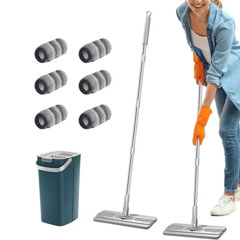 

Hands-free Wash Floor Squeeze Mop with Bucket Microfiber Sponge Dust Mops 360 Rotating Clean Flat Mops Set Home Cleaning Tools