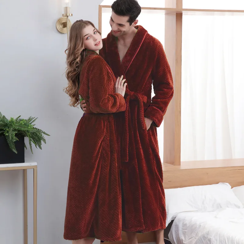 

Фланелевый длинный халат-кимоно большого размера, халат, ночная рубашка для пар на осень и зиму, ночная рубашка, свободная утепленная Домашняя одежда из кораллового флиса