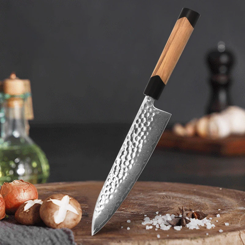 

Chefs Cleaver Knife Handmade Forged Damascus Steel Blade Slicing Sushi Sashimi Kitchen Knives Cooking Tools Olive & Ebony Handle