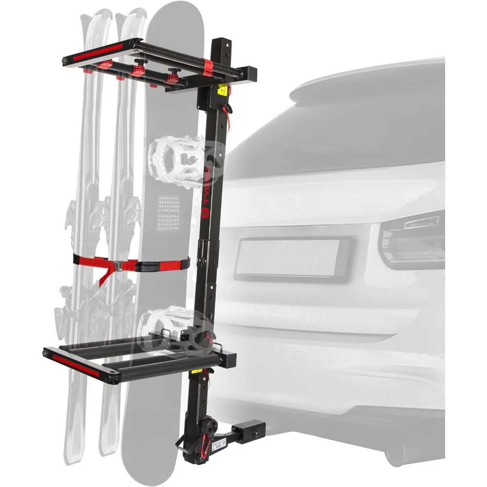 

TG-RK1B707B Folding Hitch-Mounted Ski/Snowboard Rack Fits 2" or 1.25" Receiver Carries 6 Pair Skis or 4 Snowboards