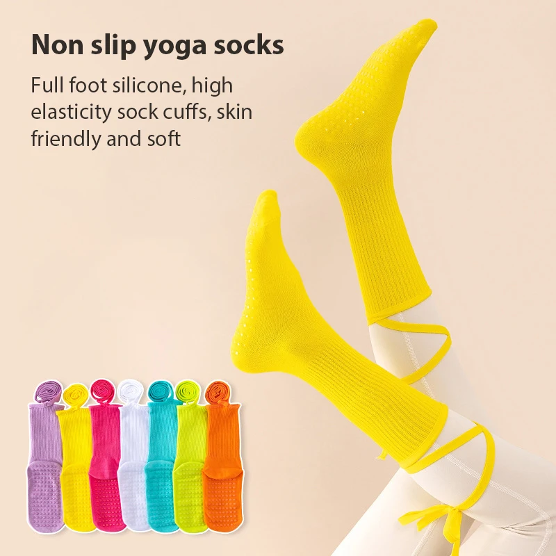 

Носки для йоги 1 пара, Осенние бандажные Нескользящие силиконовые носки средней длины для пилатеса, спортзала, фитнеса, спортивные зимние хлопковые носки для помещений