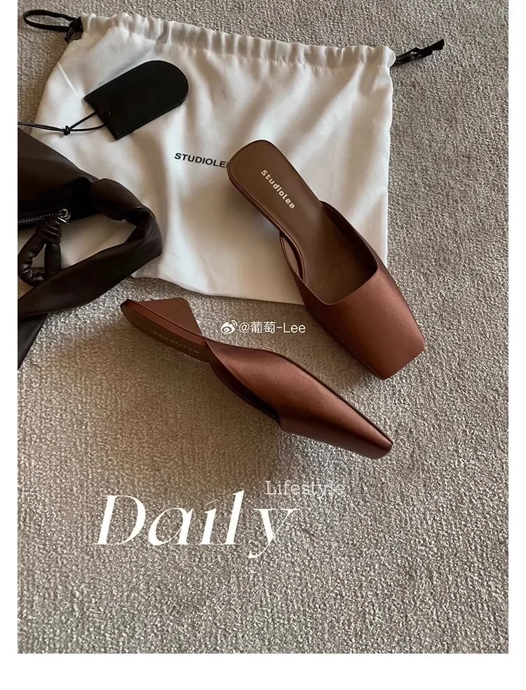 Luxury Satin Design Mules Shoes for Women Summer Sexy Square Head Strange Low Heel Slide Sandals Elegant Comfort Dress Slippers 4 See656deb20374c7b9fa3f3f6e65ea1adX
