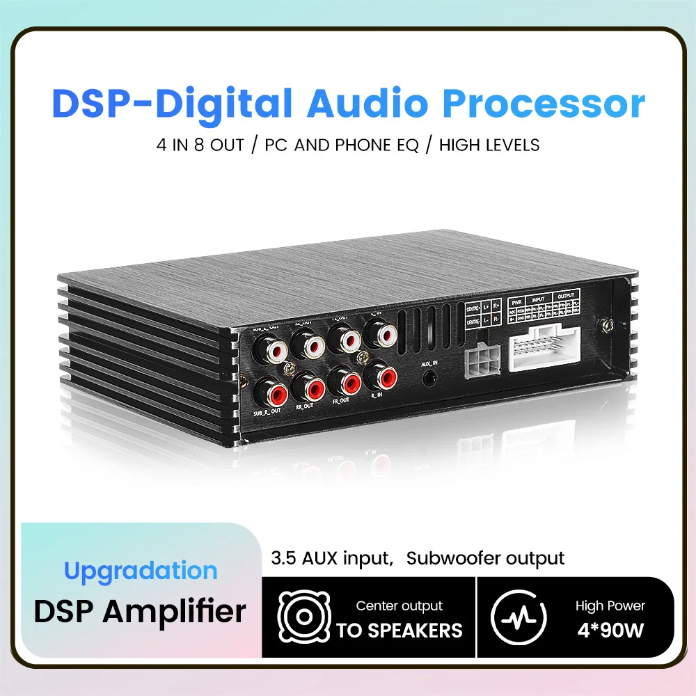 

Усилитель звука DSP 4*90 Вт 31EQ, автомобильный радиоприемник, улучшение звука, цифровой процессор аудиосигнала, ПК, программное обеспечение для Android, AUX вход, без кабеля