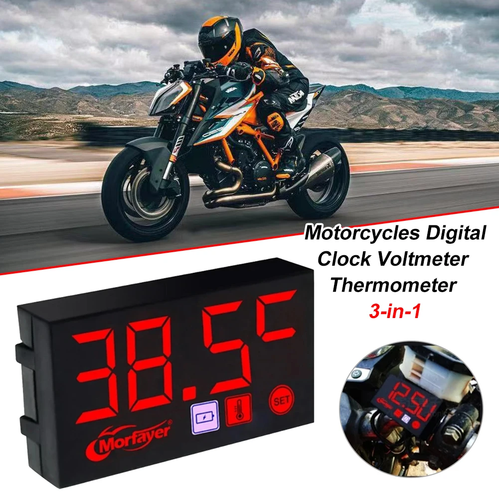 

Motorcycles Digital Clock Motorbike Mount Voltmeter Thermometer 3 In 1 Digital Meter Waterproof Gauge Motorcycles Accessories