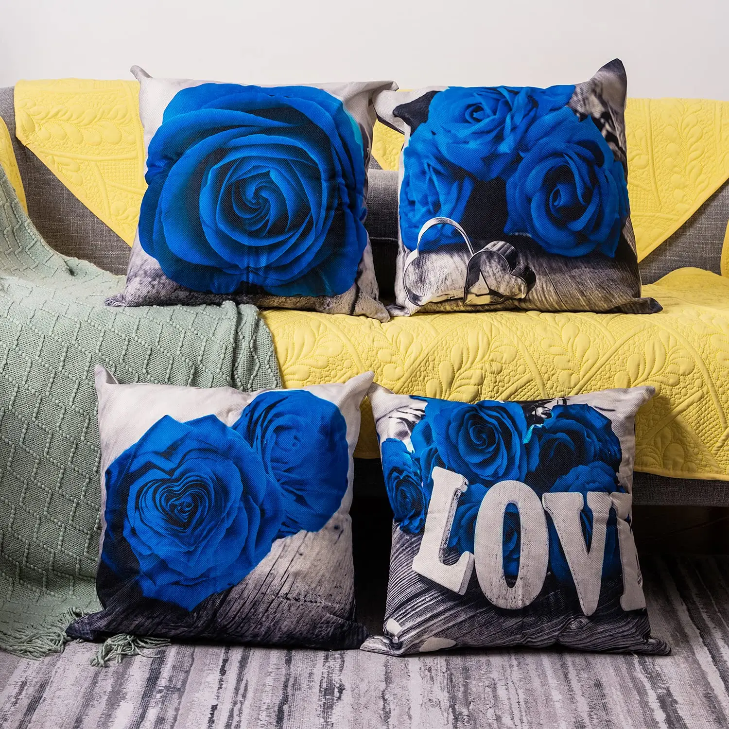 

Льняная наволочка в виде синей розы, 40*40, наволочка для дивана в гостиную, 60*60 декоративная наволочка для подушки, подарок на день Святого Валентина