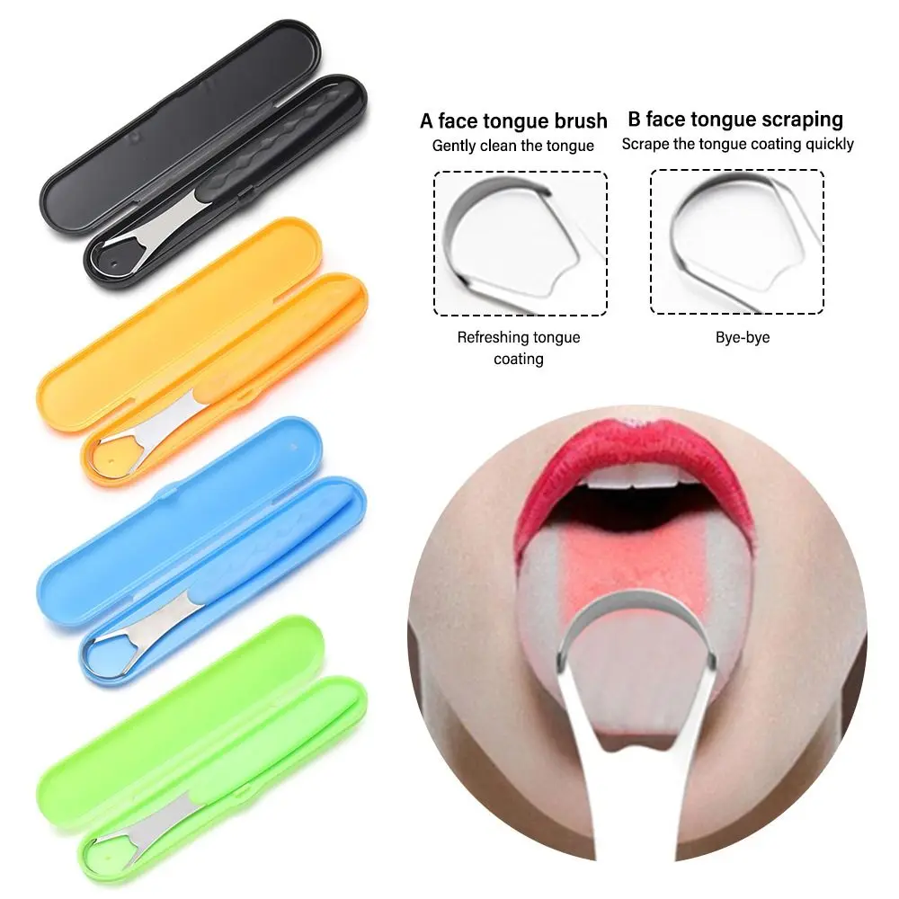 

Durable Women Men Oral Mouth Cleaner Tool Metal Tongue Cleaner Stainless Steel Tongue Brush with Travel Cases Tongue Scrapers