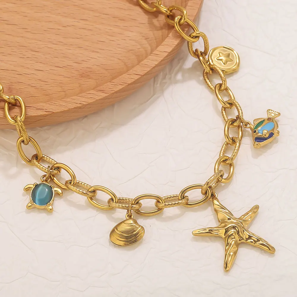 Fashion Big Starfish Seashell Small Fish Charms Necklace Stainless Steel Golden Waterproof Women Jewelry Party Gift 5 Mallzona See701b05bd174c459e067dd660c668eew Fashion Big Starfish Seashell Small Fish Charms Necklace Stainless Steel Golden Waterproof Women Jewelry Party Gift Mallzona