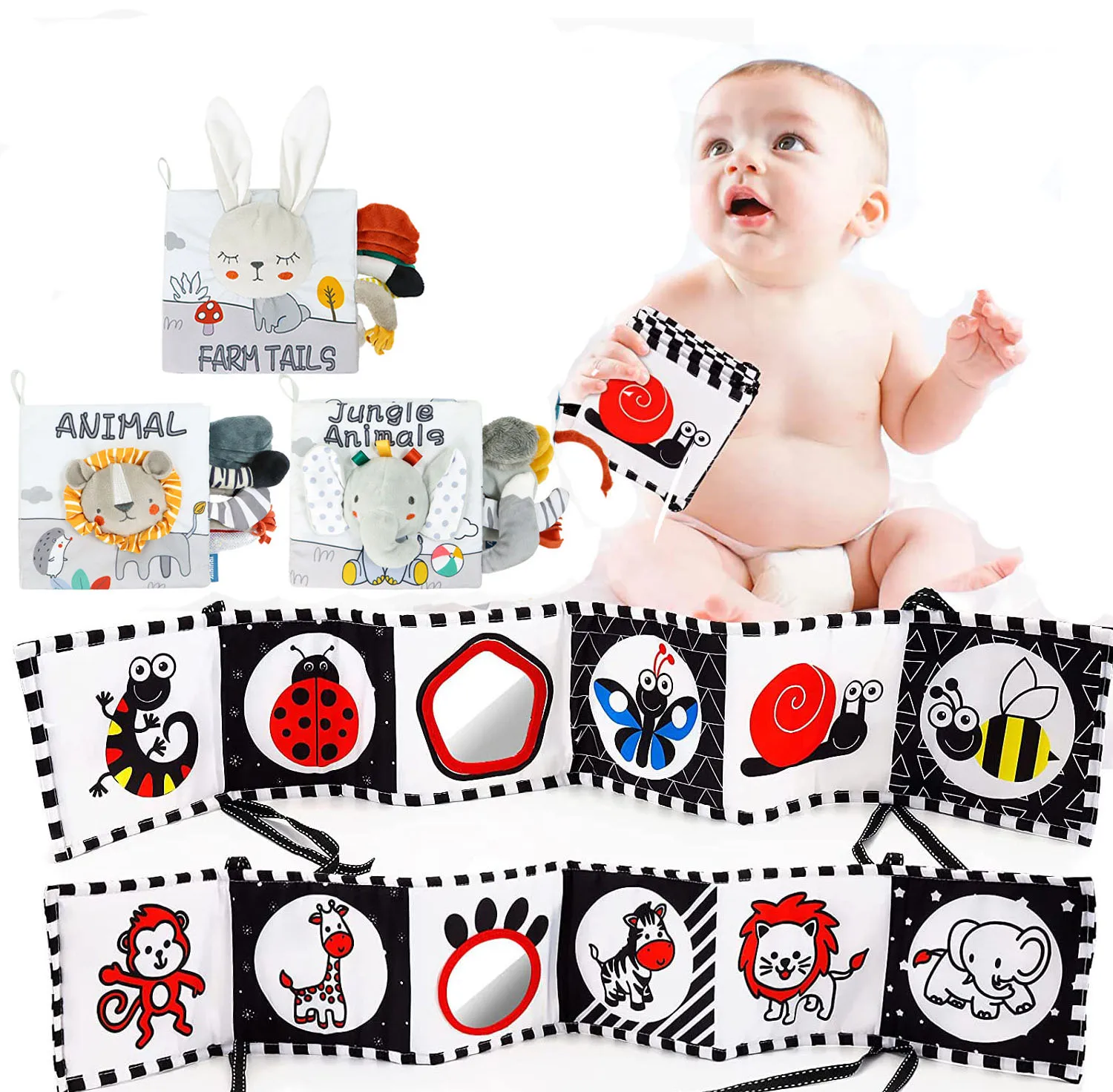 

Black and White High Contrast Soft Book for Baby Educational Toys Activity Bed Cloth Book Crib Toys for Newborn 0 12 Months