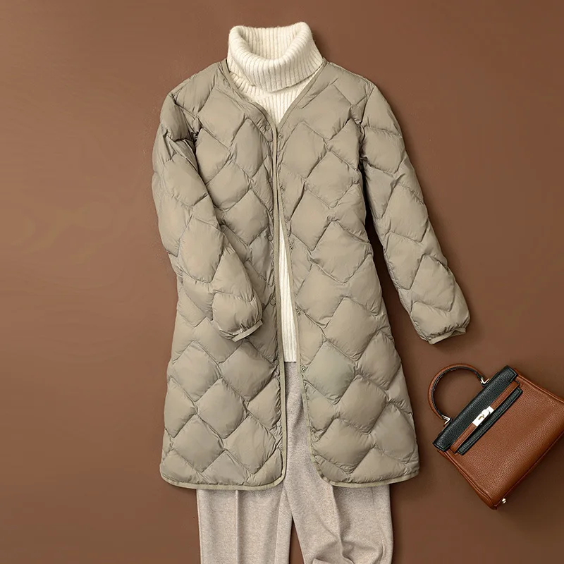 

Женский теплый пуховик в стиле оверсайз, осенне-зимняя тонкая куртка на белом утином пуху, Женская Повседневная Свободная длинная пуховая парка, верхняя одежда