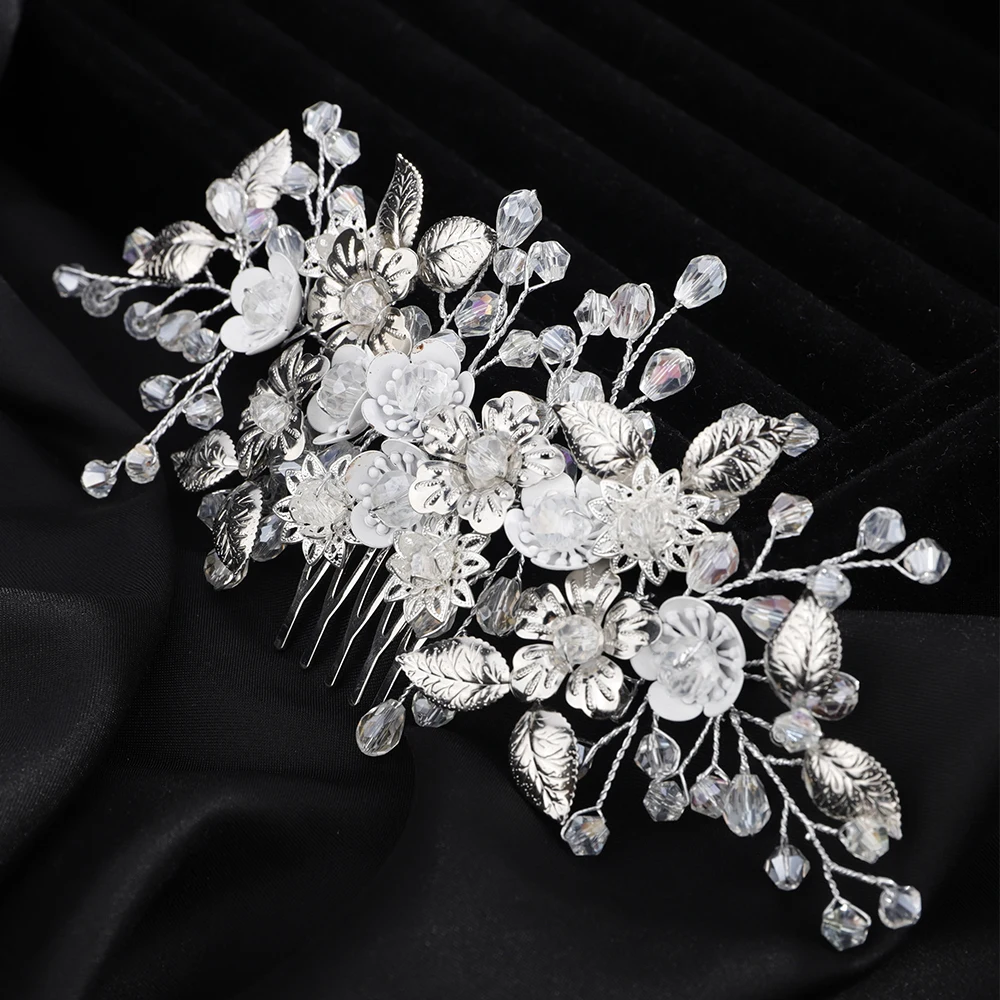 Silver Flower Crystal Bridal Hair Comb Women Handmade Wedding Head Jewelry Accessories Trendy Bride Party Prom Headpiece Tiaras 8 See749f5720e94b15a639f1bbad969cbde
