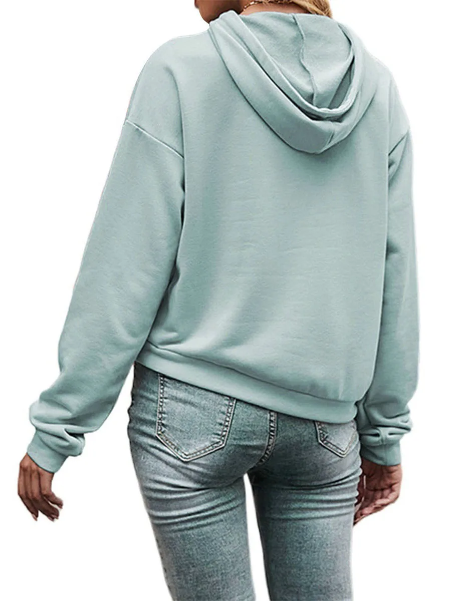 

FOMOYUU Women Long Sleeve Hooded Sweatshirt Letters Printed Oversized Drawstring Hoodie Pullover with kangaroo Pocket
