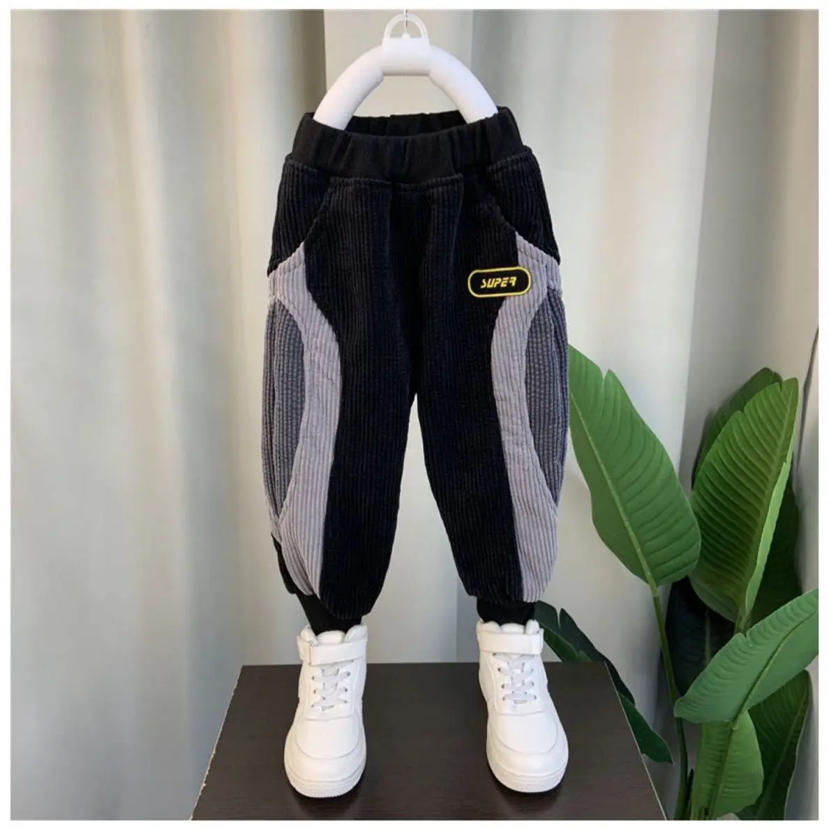 

New Kids Warm Pants Boy Girls Autumn Winter Corduroy Thick Outer Wear Sports Trousers 2-8Y Children Clothes Casual Waist Pants