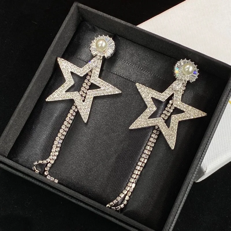 

2024 New Five pointed Star Spliced Tassel Popular Earrings with Various Wearing Methods for Women's Earrings